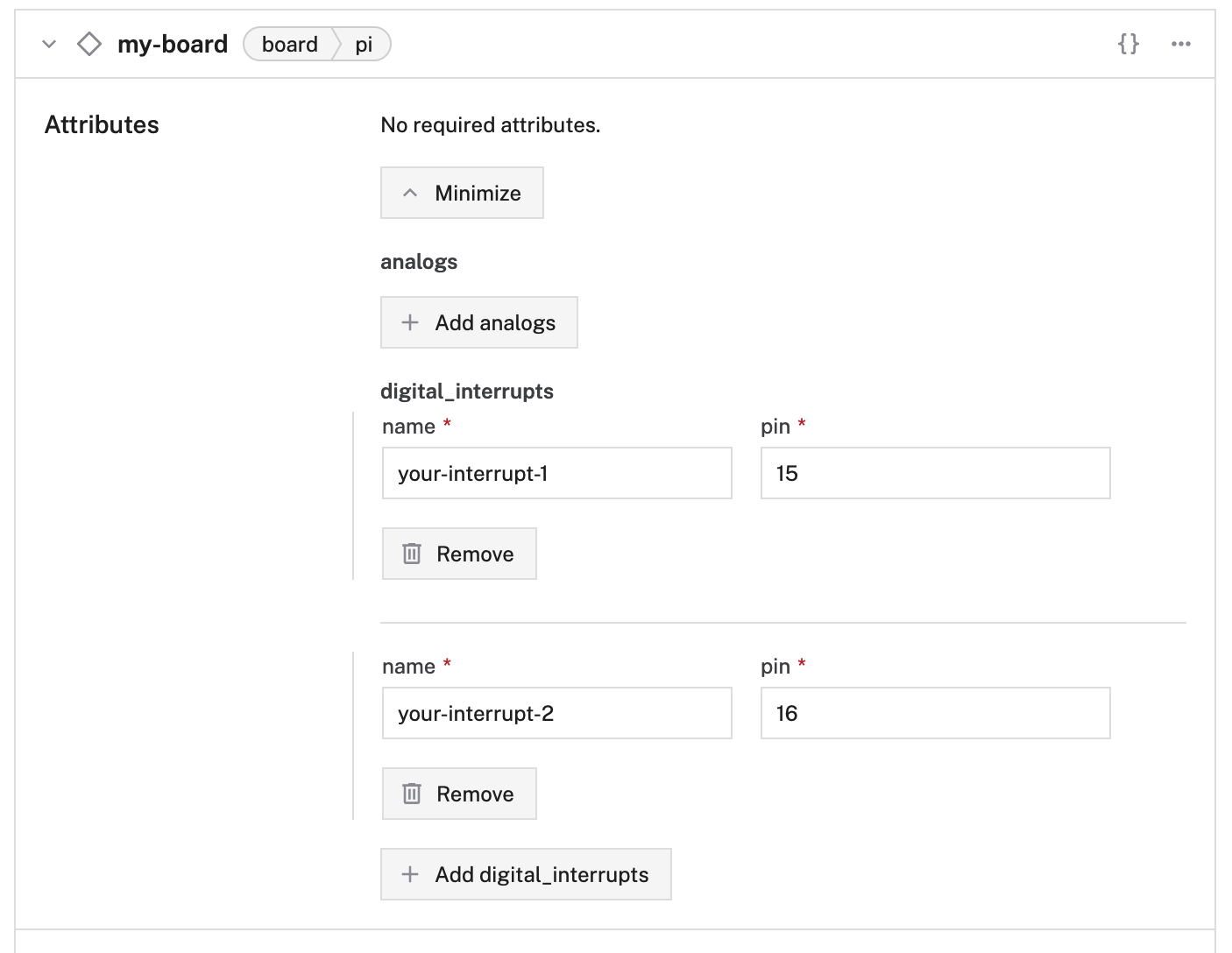 An example configuration for digital interrupts.